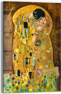 Produktbild von DEQOART Glasbild Echtglas 40x60 cm 'Der Kuss von Gustav Klimt' Wandbild Bild modern Deko