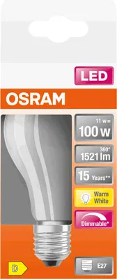 Produktbild von Osram LED Retrofit CLASSIC A DIM, 11 W, 100 W, E27, 1521 lm, 15000 h, Warmweiß