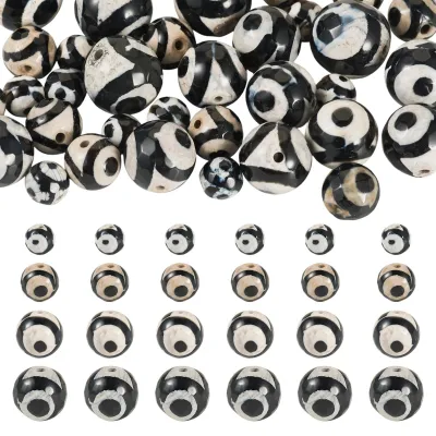 Dzi-Perlen 36 Stück, 3-Augen, Achat, 6-12 mm, für Schmuck