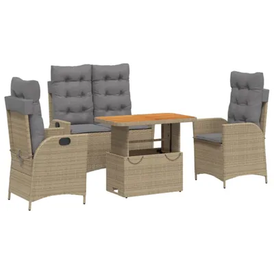 Produktbild von vidaXL 4-tlg. Garten-Essgruppe mit Kissen Beige Poly Rattan