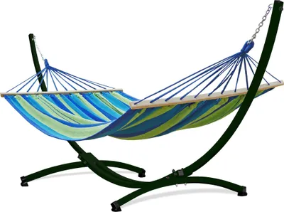 Produktbild von Potenza Outdoor Hängematte mit Gestell für 2 Personen I Stabhängematte XXL 220x160, 200kg I Grün Hängemattengestell 220kg Wetterfest