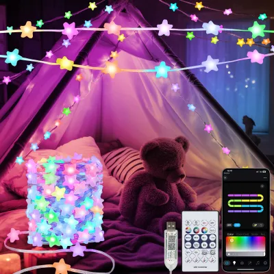LED-Ster-Lichterkette 10m, 66 RGB-LED, App & Fernbedienung, Musik-Sync