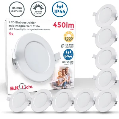 Produktbild von B.K.Licht sada 9 LED vestavných bodových světel plochých 230V IP44 6W vestavná světla bílá
