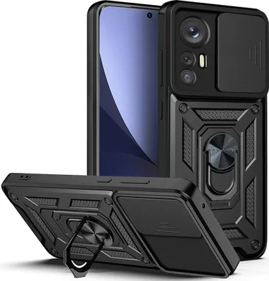 Obrázek produktu pro Xiaomi 12 Case with Ring Stand Holder Slide Camera Protection TPU PC Protective Case pro Xiaomi 12 / Xiaomi 12X Black