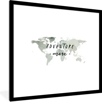 Produktbild von MuchoWow® MuchoWow® Gerahmtes Poster Weltkarte - Zitat - Aquarell 40x40 cm - Poster mit zchwarzem Bilderrahmen - Poster - Plakat im Rahmen