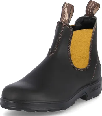 A single black Blundstone boot is shown against a white background.
