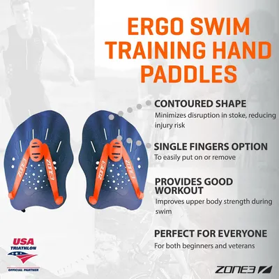 Produktbild von ZONE3 Ergo Swim Training Hand Paddles, unisex, blau/orange, one Size