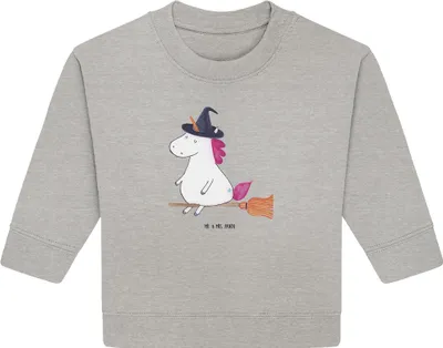 Produktbild von Mr. & Mrs. Panda Organic Baby Pullover Einhorn Hexe 6. - 12. Monat - Heather Grey - Geschenk, Freundin, Teufel, Frau, Unicorn, Bullover, Einhörner