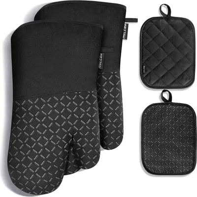 Obrázek produktu pro MILcea Rukavice do trouby Žáruvzdorné 300 °C Chňapky a rukavice do trouby 4ks sada Rukavice do trouby Dutch Oven Mitts Rukavice do trouby Rukavice na pečení Rukavice na vaření (černá sada)