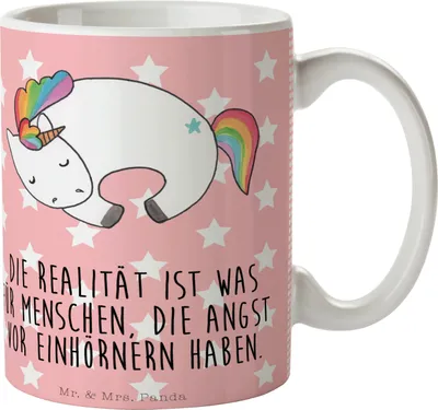 Produktbild von Mr. & Mrs. Panda Tasse Einhorn Nacht - Rot Pastell - Geschenk, Teetasse, Kaffeebecher, Freundin, Kaffeetasse, Unicorn, Einhörner, Traum, Keramikbecher, Becher