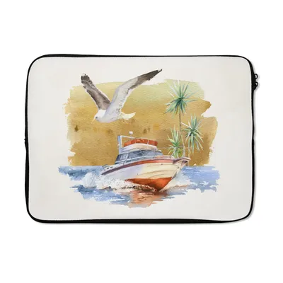 Produktbild von MuchoWow® Laptop Hülle 14 ZollBoot - Vogel - Aquarell Laptoptasche - Laptoptasche - Stoßsicher - Schutzhaube