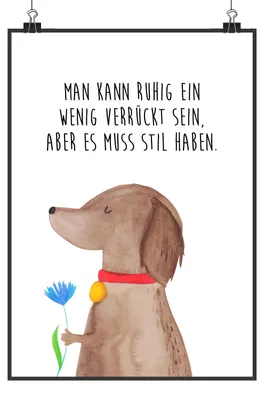 Produktbild von Mr. & Mrs. Panda Bild Hund Blume Motiv DIN A4 - Weiß - Geschenk, Wandbild, Verrückt, Sprüche, Plakat, wanddeko, Hunde, drucke, Wanddekoration, Haha, Süß