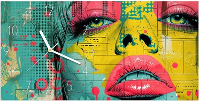 Produktbild von Wanduhr aus Glas mit Motiv Portrait Pop Art- 60 x 30 cm - inkl. Aufhängesystem