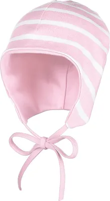 Produktbild von modAS Baby Mütze aus Baumwolle - Kopfbedeckung Mädchen Jungen mit Bindeband und Ohrenschutz in Rosa-Weiß 39 cm – ca. 3-4 Monate