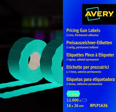 Produktbild von Avery Zweckform RPLP1626, Preisauszeichner-Etiketten, 2-zeilig, 26 x 16 mm, 12.000 Etiketten / 10 Rollen, rot