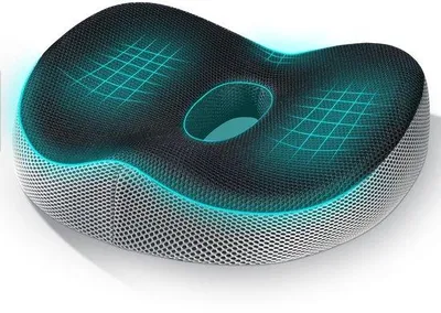 Image de Coussin de siège ergonomique Unyqoos® en mousse à mémoire de forme – Coussin de siège orthopédique pour une meilleure posture, revêtement en mesh respirant, amovible, 660 g, antidérapant