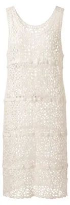 Produktbild von Damen Boho Midikleid beige mit Rundhalsausschnitt, zarten Trägern und durchbrochenem Design, Größe S