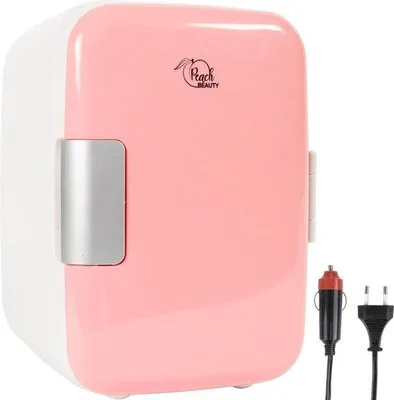 Immagine prodotto di Piccolo frigorifero rosa da 5 litri, portatile, con specchio a LED, funzione freddo/caldo, 12/220 V