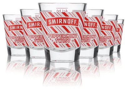 Produktbild von 6x Smirnoff Vodka Glas Shotglas Stamper 2cl 4cl "Pepermint Twist"