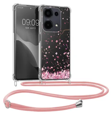 Produktbild von kwmobile Necklace Case kompatibel mit Xiaomi Redmi Note 13 Pro 4G Hülle - Silikon Cover mit Handykette - Rosa Dunkelbraun Transparent