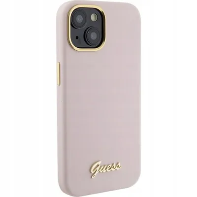 Produktbild von Guess Silikon Script Metal Logo & Frame Hülle Für Iphone 15 Pro - Rosa