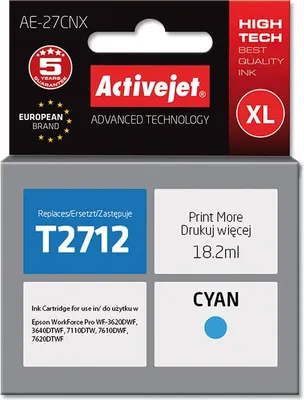 Produktbild von Activejet AE-27CNX Tintenpatrone (Ersatz für Epson 27XL T2712; Höchst; 18 ml; cyan)