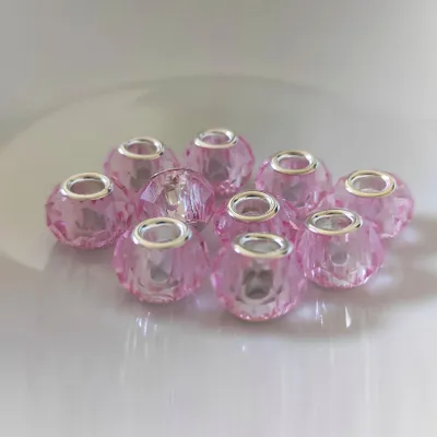Obrázek produktu pro Großloch Spacer Charm Perlen Rondelle facettiert, 14 mm, 10 Stück, Rosa
