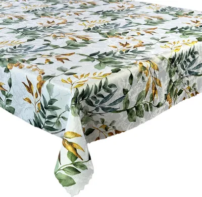 Obrázek produktu pro Ubrus odolný proti skvrnám s potiskem Listy bílý lesklý 130x260 cm
