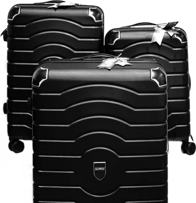 Image de 3 pcs. Set de valises avec 4 roues pivotantes à 360°, coque dure avec protection des bords Noir