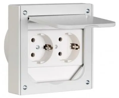 Produktbild von ABL Einbau Schuko 2fach 1632490 Alu-Druckguss IP41 grau