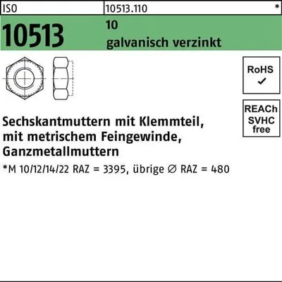 Produktbild von Reyher  Sechskantmuttern ISO 10513 10 M 10 x 1 galv. vz (100 Stück)