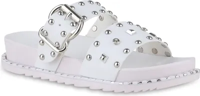 Produktbild von VAN HILL Damen Pantoletten Sandalen Nieten Strass Schnallen Schuhe 841051, Farbe: Weiß, Größe: 37