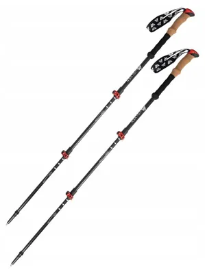 Zdjęcie produktu dla Kijki trekkingowe Karbon-Trekkingstöcke Volven Adventure, czerwone, teleskopowe, 65-135 cm, wykonane z włókna węglowego