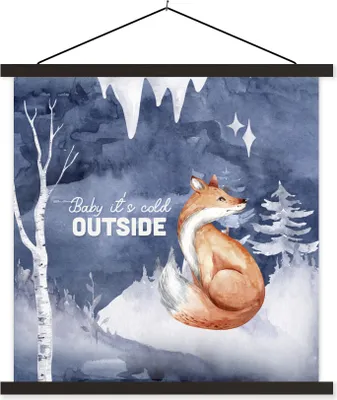 Produktbild von MuchoWow® Textilposter Winter - Fuchs - Gemälde 90x90 cm mit schwarzem Rahmen - Magnetisches