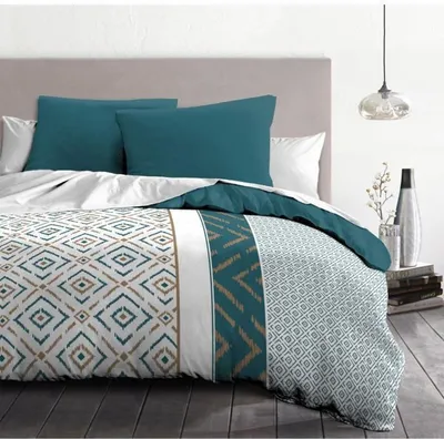 Produktbild von Bettwäsche-Set aus Mikrofaser – Bettbezug 240 x 260 cm + 2 Kissenbezüge 63 x 63 cm – Entenblau