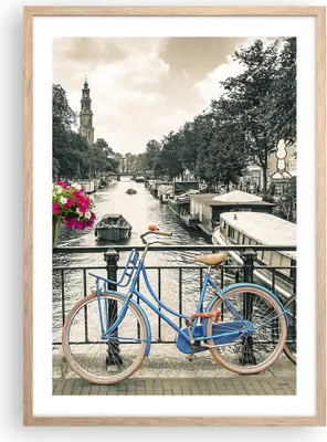 Produktbild von Gerahmtes Poster - Rahmen in heller Eiche - Amsterdam Fahrräder Brücke - 50x70 cm - Wand Bild - Wanddeko - Wandbilder - Kunstposter - Wandposter - Bilderrahmen - Bilder - Kunstdruck - P2NPA50x70-4503