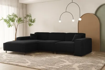 Produktbild von Ecksofa Designersofa GLORIA in Stoff Tiffani Schwarz Ottomane Links