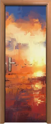 Produktbild von Türposter 70x200 cm Türaufkleber Türtapete Türfolie Klebefolie Gemälde mit Sonnenuntergang am See
