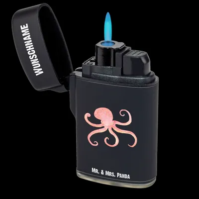 Produktbild von Mr. & Mrs. Panda Personalisiertes Feuerzeug Tintenfisch - Schwarz - Personalisierte Geschenke, Personalisiertes Gas-Feuerzeug, Ozean, Meerestier, Wasser, Arme, Tiere