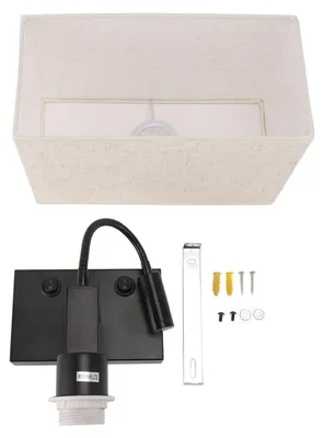 Wandleuchte aus Eisen und Leinen, schwarz, 1x E27/E26, 40W, für Schlafzimmer