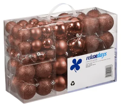 Zdjęcie produktu dla Relaxdays – zestaw 100 bombek choinkowych, dekoracje świąteczne, matowe, błyszczące, brokatowe, bombki choinkowe o średnicy 3, 4 i 6 cm, brązowe