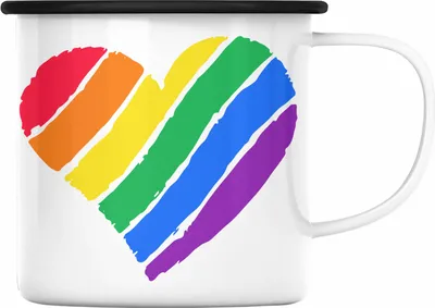 Produktbild von Trendation - Regenbogen Emaille Tasse Geschenk LGBT Schwule Lesben Transgender Grafik Pride Herz (Schwarz)