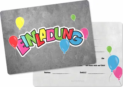 Produktbild von Friendly Fox Einladung Graffiti, 12 Luftballon Einladungskarten zum Geburtstag Kinder oder Teenager, Geburtstagseinladung Junge Mädchen