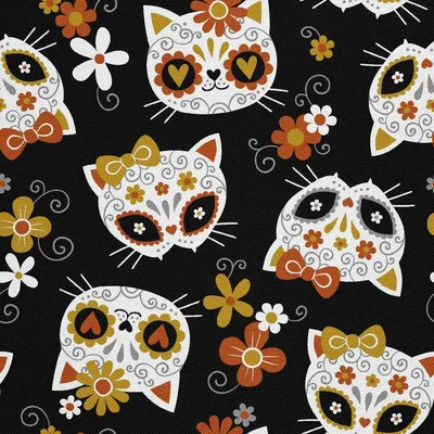 Produktbild von OUTDOOR DEKOSTOFFE OXFORD - Motiv Katzenschädel in Blumen I DX591