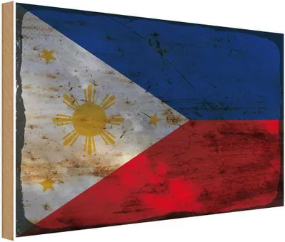 Produktbild von vianmo Holzschild 20x30 cm Philippinen Philippines Rost Flagge Fahne Wappen