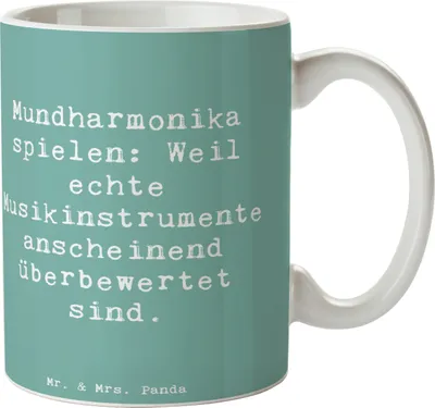 Produktbild von Mr. & Mrs. Panda Kaffeetasse Spruch Mundharmonika Freude - Meeresbrise - Geschenk, Trinkbecher, Musik, Ironie, Musikinstrument, Instrument, Lernen, Musiker, Keramiktasse