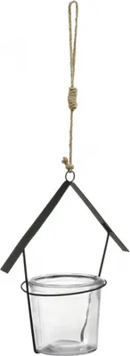 Produktbild von Teelichthalter Windlicht Haus Hängend Metalldeko Glas Set 2 Stück
