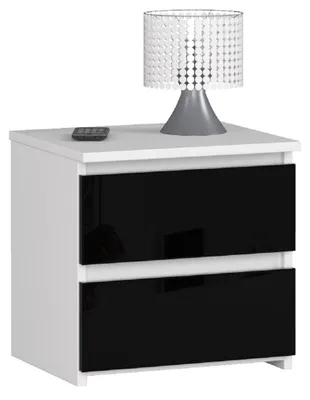 Produktbild von Kommode mit zwei Schubladen 40 cm hoch und 40 cm breit, Wohnzimmer, Schlafzimmer, Flur, Schrank, Sideboard, Highboard, weiß schwarz Hochglanz