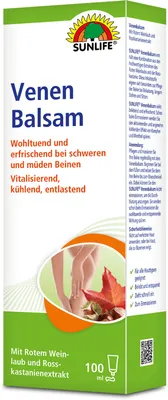 Produktbild von SUNLIFE Venen Balsam 1 x 100g - kühlender Balsam für Füße/Beine & Venen - Venen Gel mit rotem Weinlaub & Rosskastanienextrakt - hochwertiger Venenbals