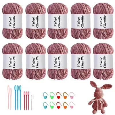 Immagine prodotto di Filato Chenille 1000g (10 gomitoli da 100g) Morbido e avvolgente, ideale per lavorare a maglia e all'uncinetto. Polvere per il corpo